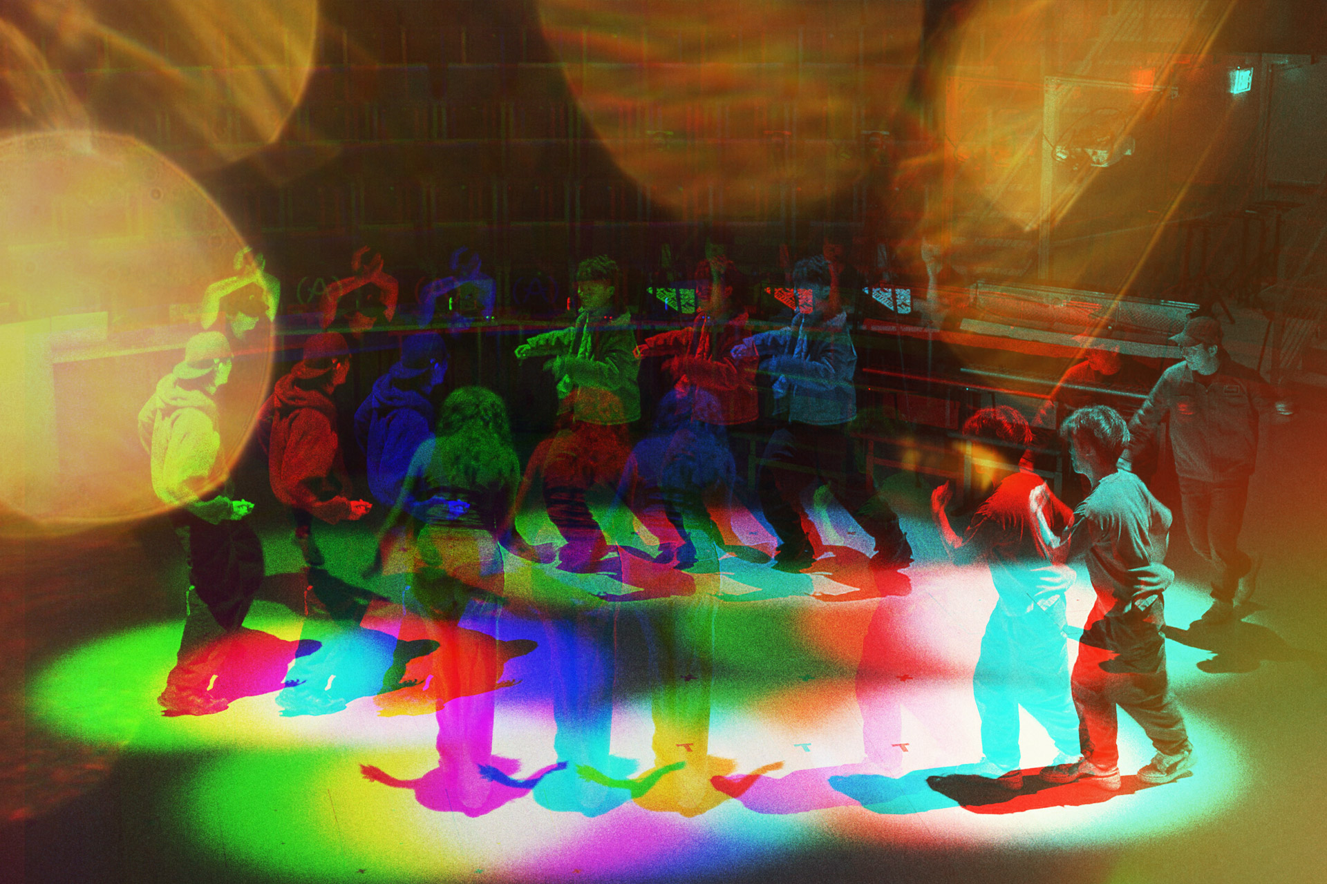 Students in pools of different hues.