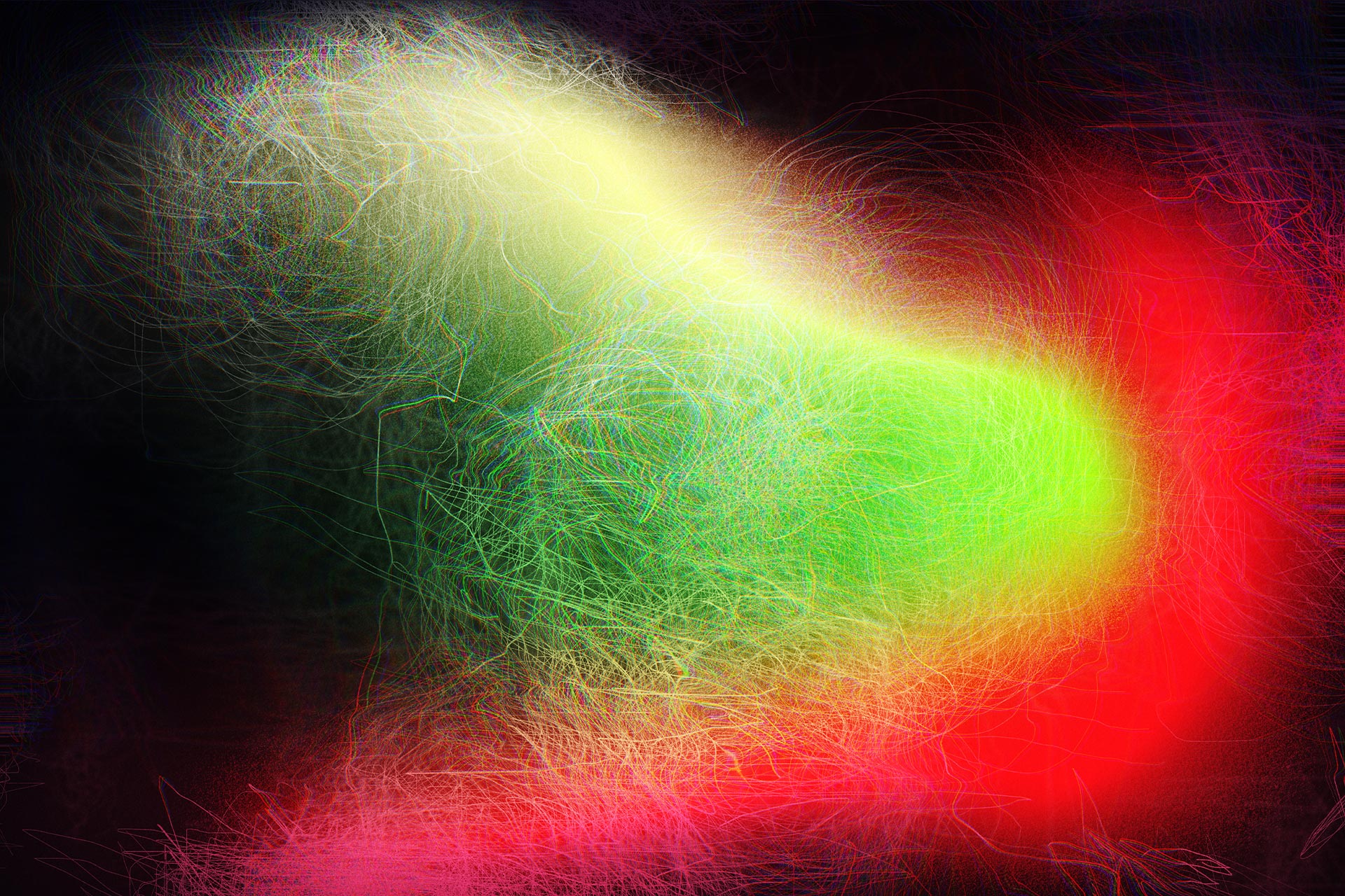 Glitch art in various hues.
