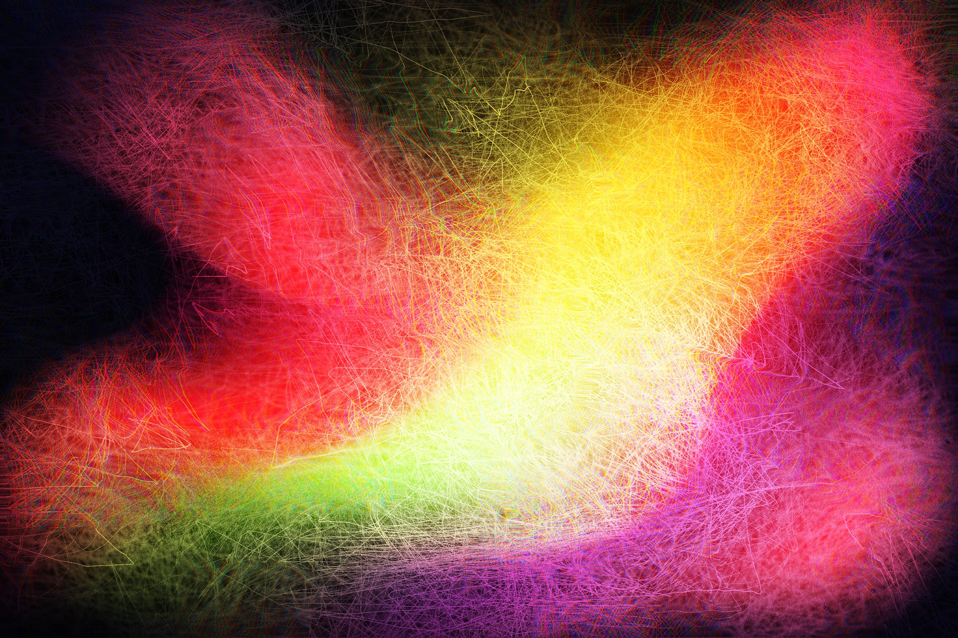 Glitch art in various hues.