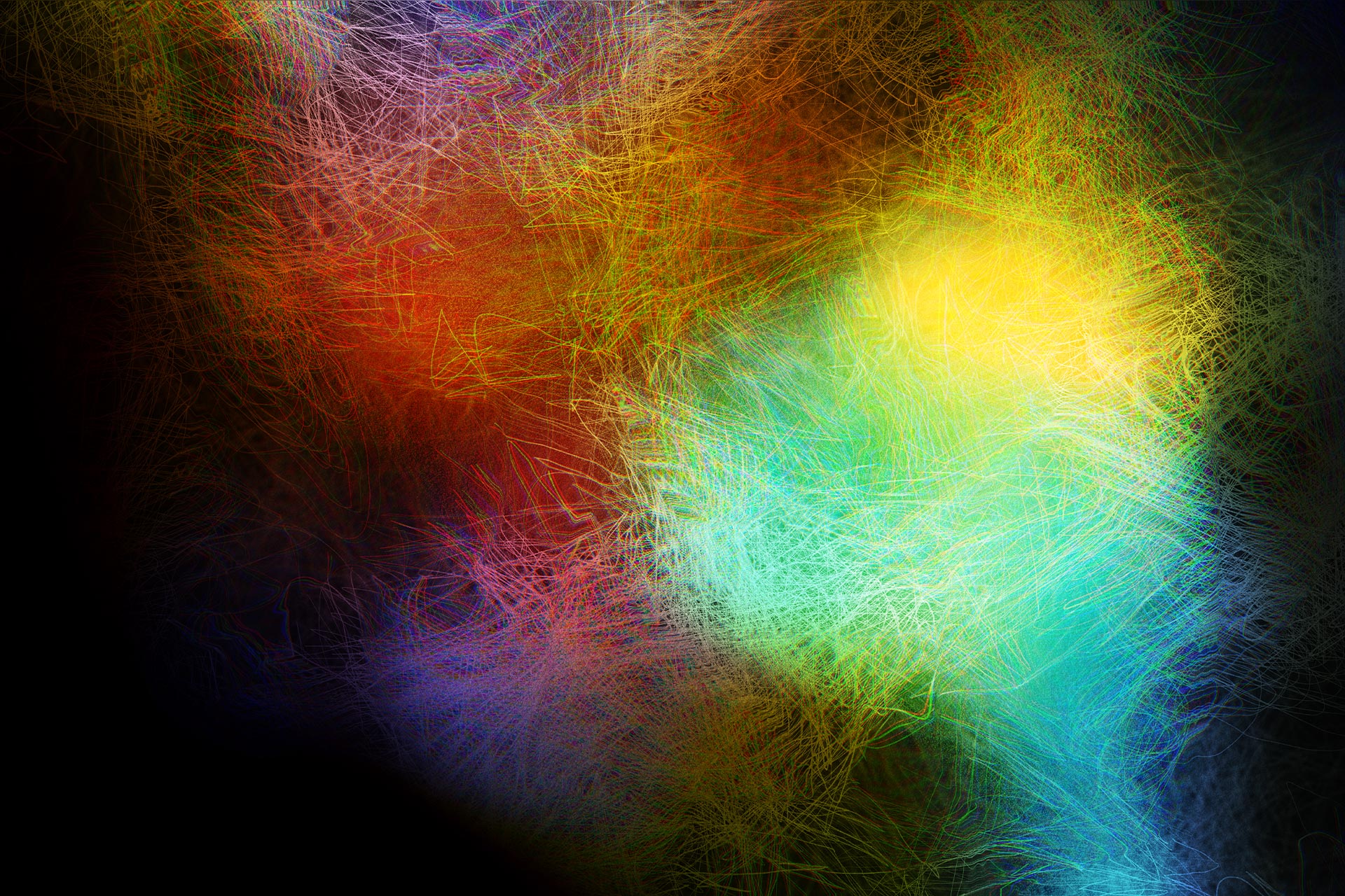 Glitch art in various hues.