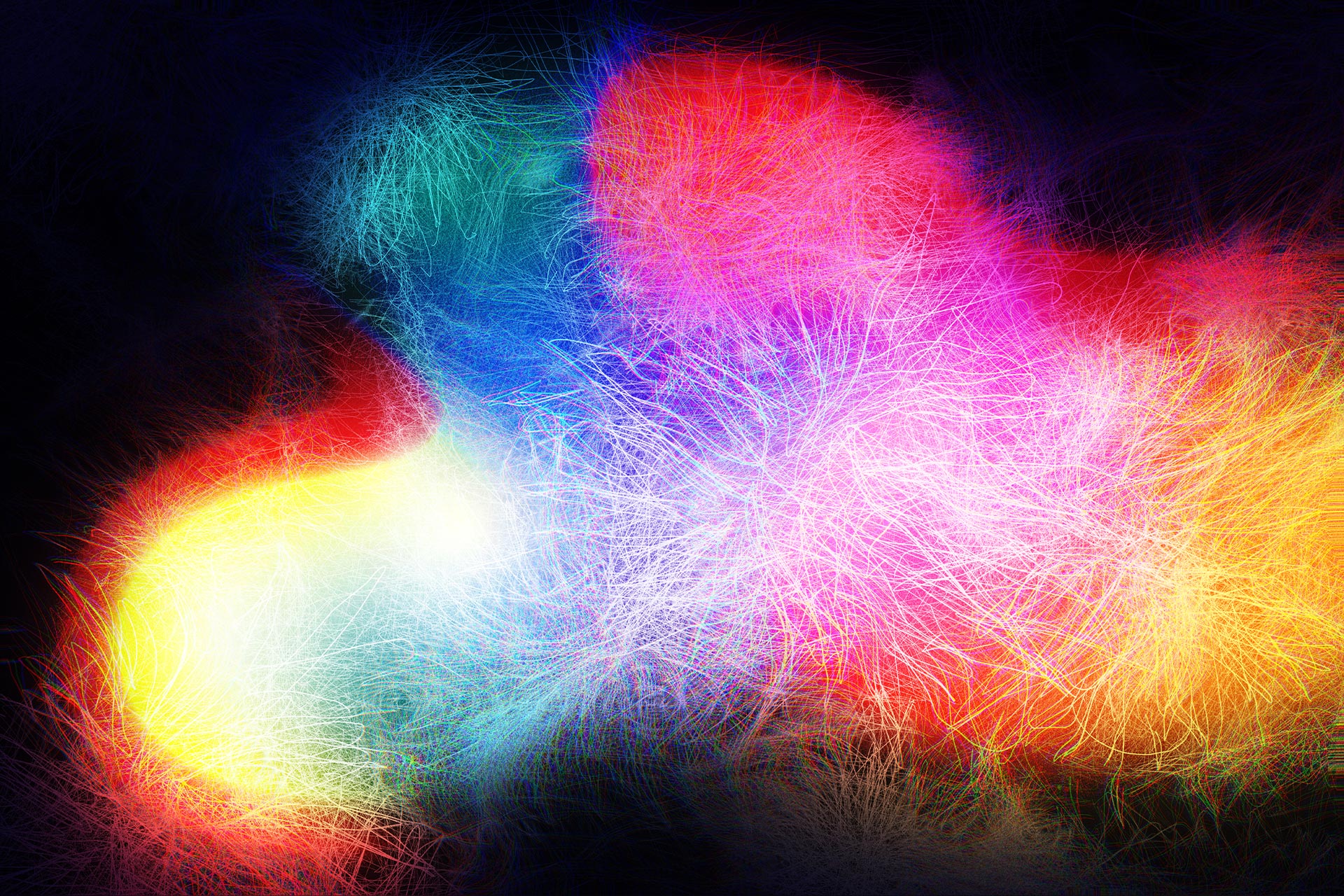 Glitch art in various hues.