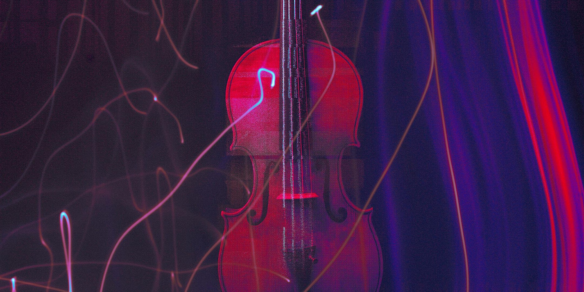 Violin with various light paths around it.
